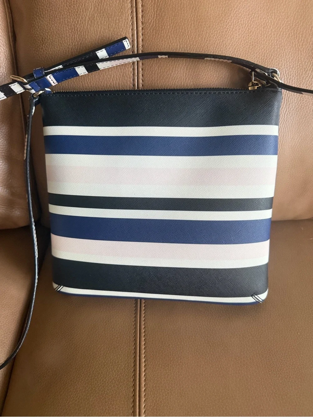 Kate Spade New York Evangelie Laurel Way Stripe Crossbody Bag Purse Blue Pink